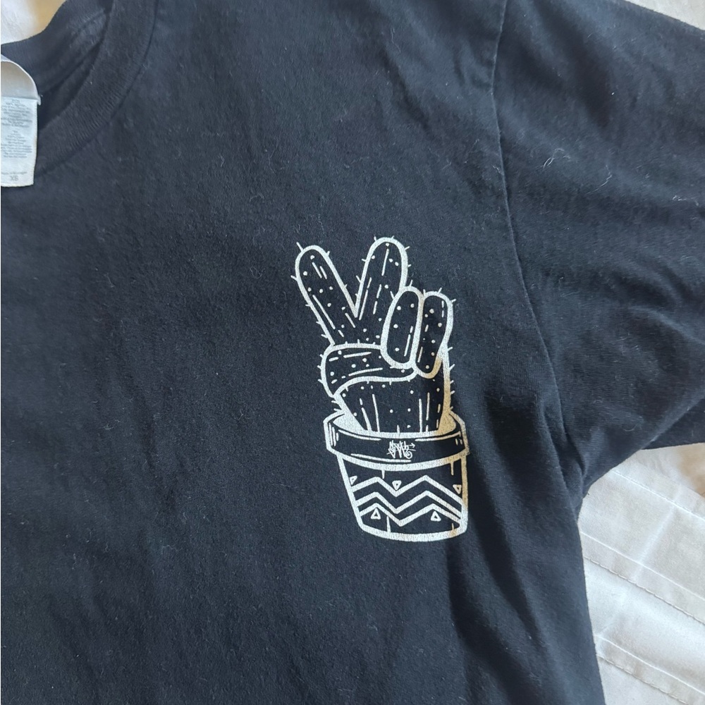 Black T-Shirt with Cactus Peace Sign Graphic
